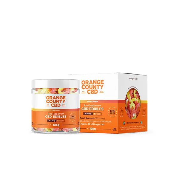 Orange County CBD - CBD Fizzy Peach Rings -:: Short Dated Stock:: - Fizzy Peach Rings 400mg - Small Tub - CBD Products