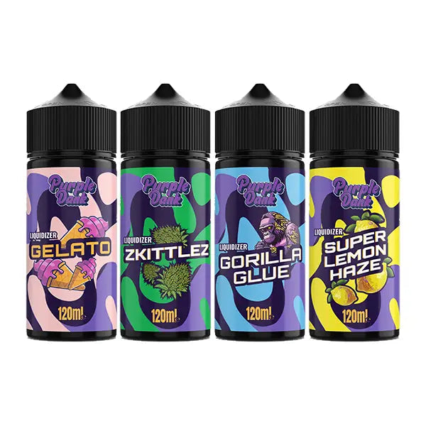 Four bottles of vape juice with various flavors for Purple Dank Wax Resin Liquidizer 100ml
