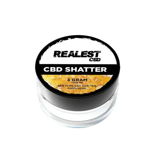 Jar of Realest CBD 3000mg Broad Spectrum CBD Shatter for premium CBD relief