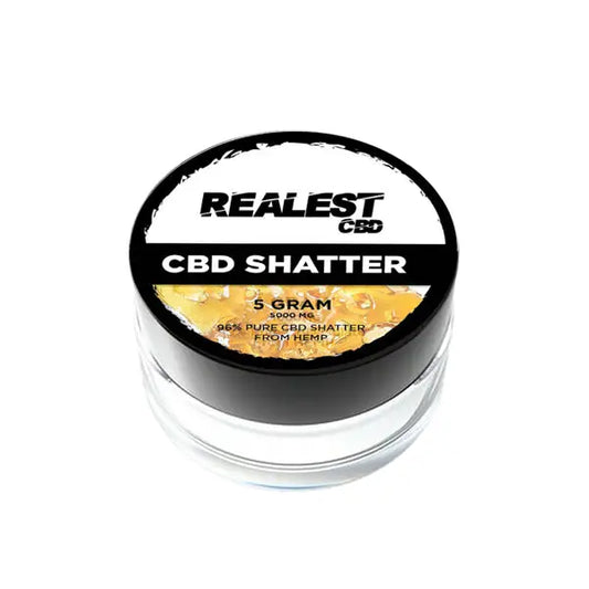 Jar of Realest CBD 5000mg Broad Spectrum CBD Shatter for enhanced wellness