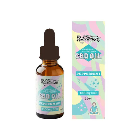 Rebelicious 1000mg Peppermint Plant Based Cold Pressed CBD Oil 30ml bottle