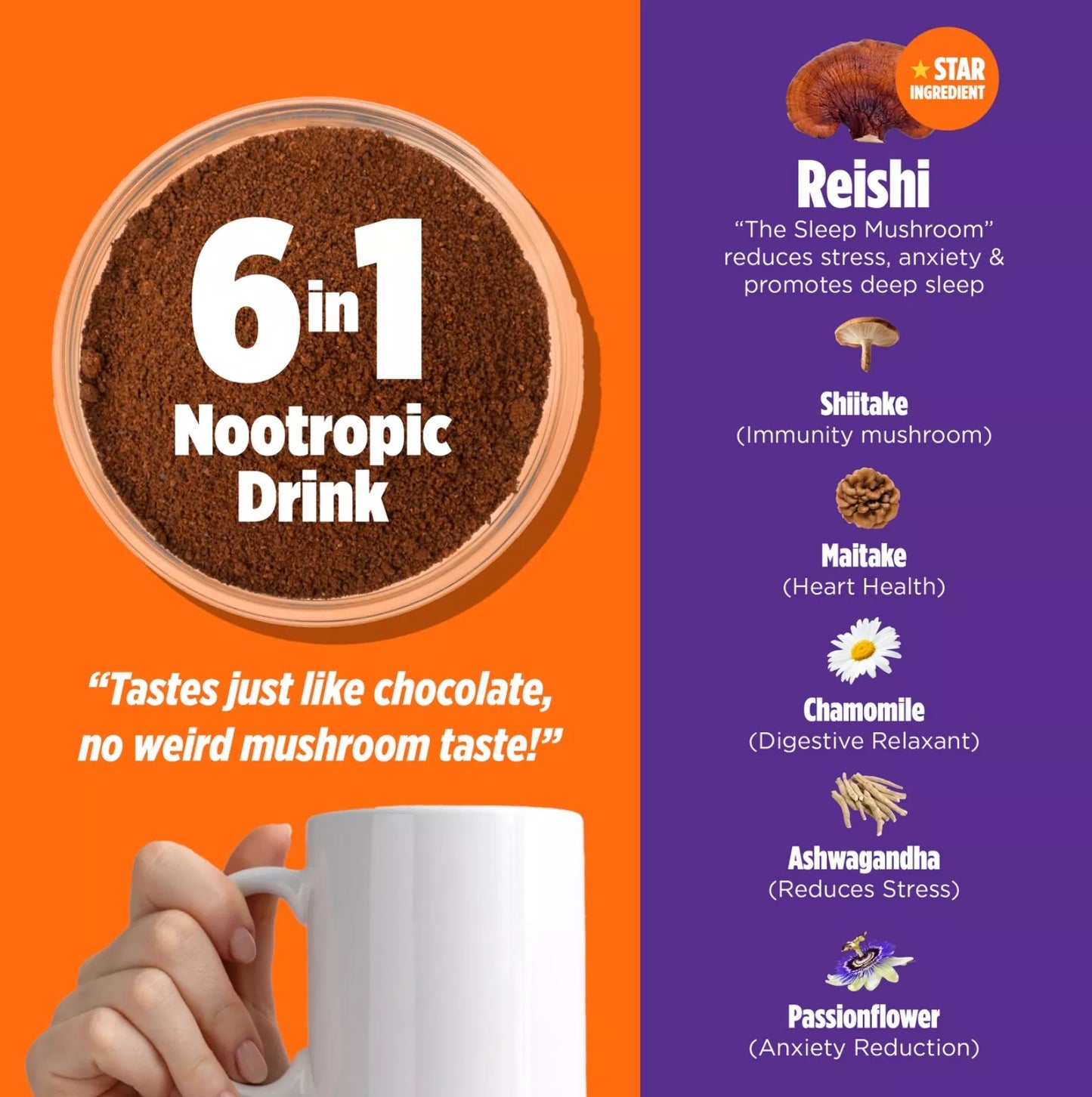 Orange County Calm & Unwind Adaptogen Brain Food Hot or Cold Chocolate Mushroom Drink (Sample Size) - 58g