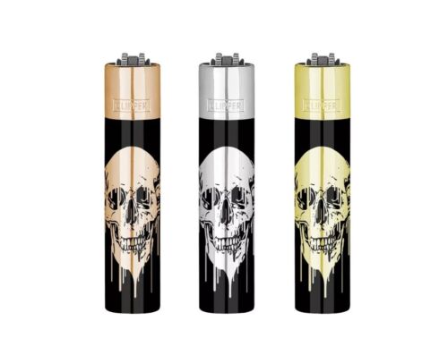 12 Clipper CMP11RH Metal Large Flint Skulls Lighters - CM3S125UK-