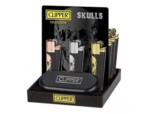 12 Clipper CMP11RH Metal Large Flint Skulls Lighters - CM3S125UK-