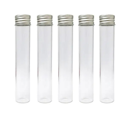 Screw Top Glass Test Tube Style Storage Bottle 15cm x 1.5cm - With Silver Cap - Smoking Products