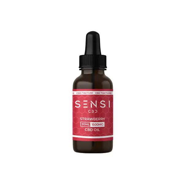 Strawberry CBD oil bottle from Sensi CBD Broad-Spectrum Tincture Oil 1500mg 30ml