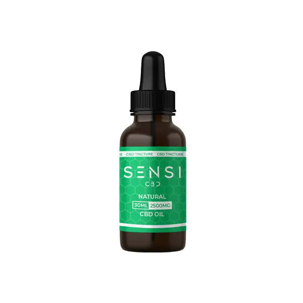 CBD oil bottle with dropper from Sensi CBD 2500mg Broad-Spectrum Tincture Oil