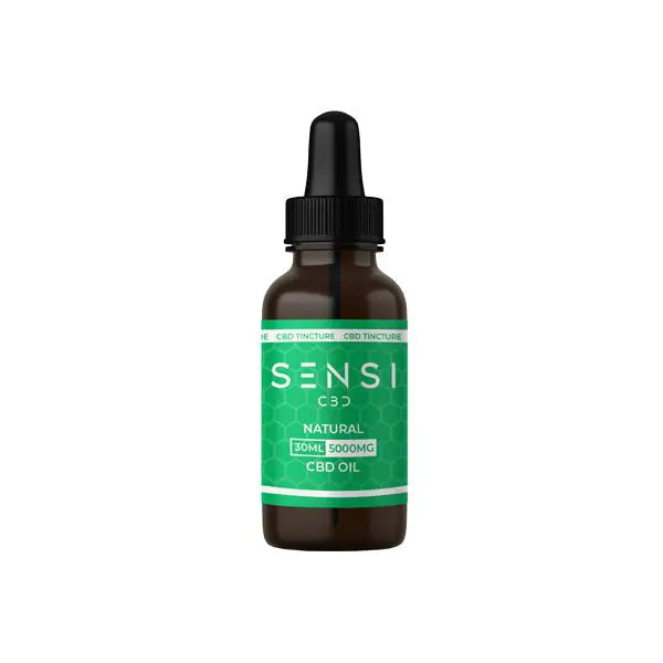 CBD oil bottle with dropper from Sensi CBD 5000mg Broad-Spectrum Tincture Oil