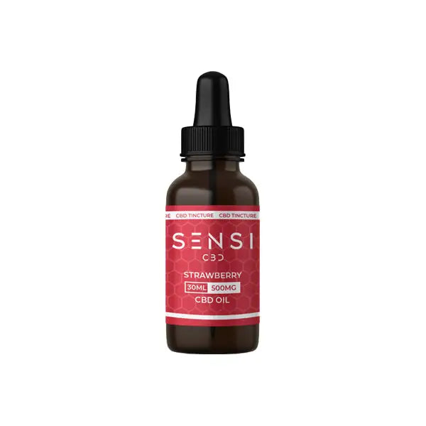 Strawberry flavored CBD oil bottle from Sensi CBD 500mg Broad-Spectrum Tincture