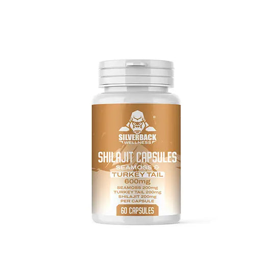 Silverback Wellness 600mg Seamoss & Turkey Tail Infused Shilajit Capsules - 60 Caps - Nootropics & Supplements