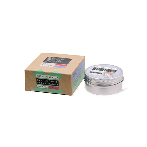 Cosmetic balm in a box and tin from The Beemine Lab 200mg CBD Recovery Balm 50ml