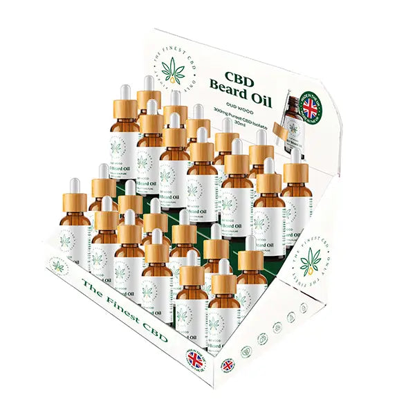 CBD beard oil display featuring The Finest Balm CBD Beard Oil CDU Bundle x24 Units