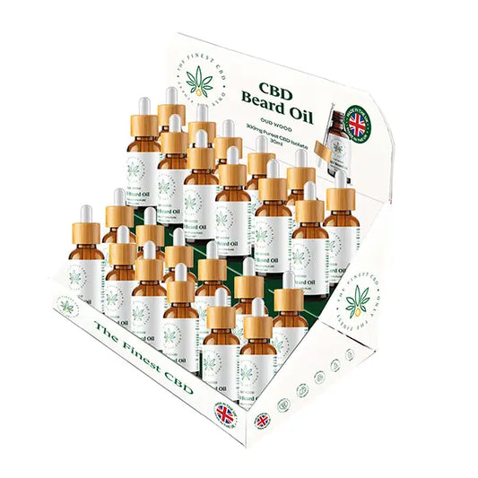 CBD beard oil display featuring The Finest Balm CBD Beard Oil CDU Bundle x24 Units