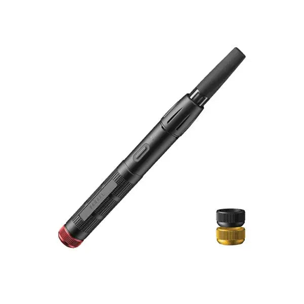 Black and red soldering iron with nozzle, displayed with Vessel Vape Pen Battery Expedition Trail Edition