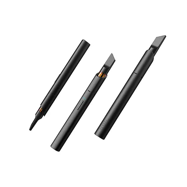 Three black soldering irons displayed with Vessel Vista Edge Vape Pen for precise heating