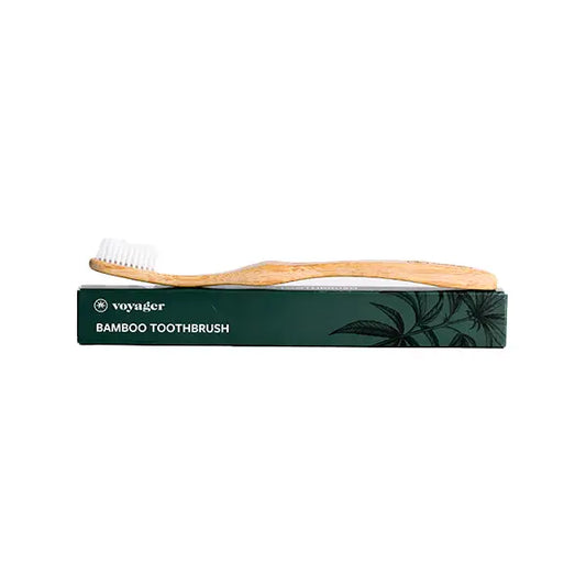 Voyager Bamboo Toothbrush displayed on eco-friendly packaging for sustainable oral care