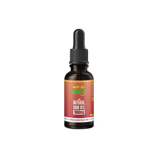 CBD oil bottle with dropper from Why So CBD 1800mg Broad-Spectrum Natural Oil