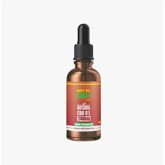 CBD oil bottle with dropper from Why So CBD 2400mg Broad-Spectrum Natural Oil