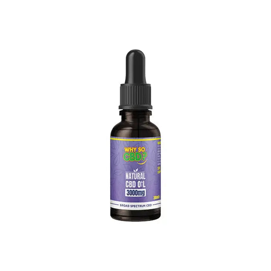 CBD oil bottle with dropper from Why So CBD 3000mg Broad-Spectrum Natural Oil