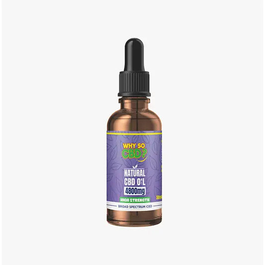 CBD oil bottle with dropper from Why So CBD 4800mg Broad-Spectrum Natural Oil