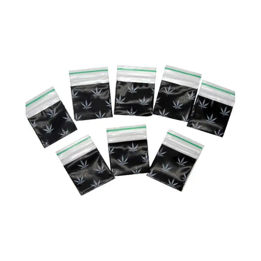 Zipper Branded 30mm x 30mm Black Leaf Bags - Smoking Products
