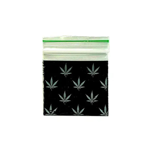 Zipper Branded 40mm x 40mm Black Leaf Bag - Smoking Products