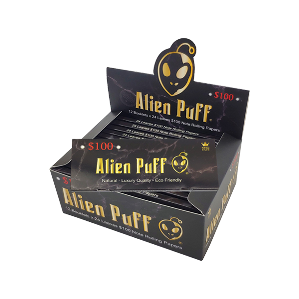 12 Alien Puff Black & Gold King Size 24K Gold Rolling Papers ( HP175AP )