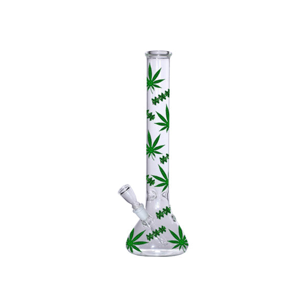 18" Amsterdam Green Leaves Designs Glass Bong - GB6