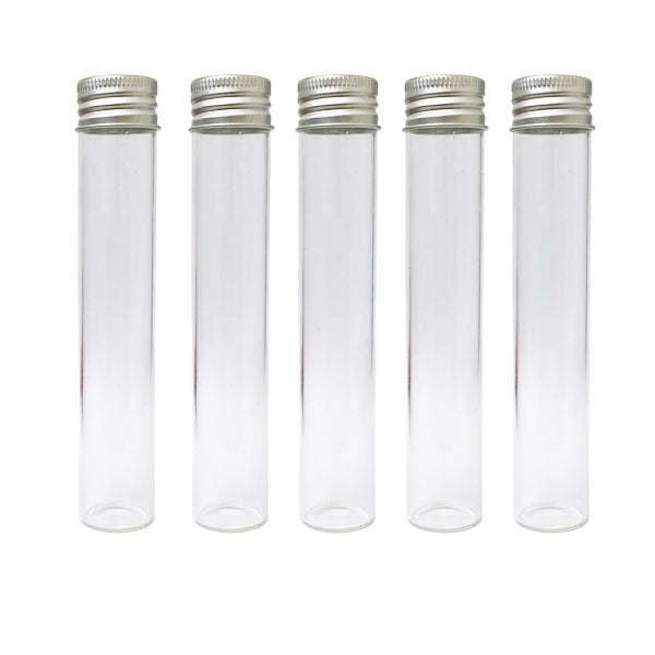 Screw Top Glass Test Tube Style Storage Bottle  15cm x 1.5cm - With Silver Cap